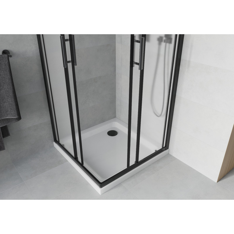 Mexen Rio square shower cabin 70 x 70 cm, frosted, black + Flat tray, white - 860-070-070-70-30-4010B