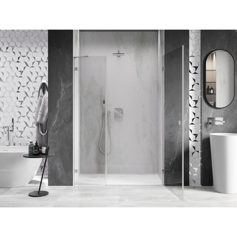 Mexen Lunar-B Right-Hinged Shower Door 130 cm, Transparent, Brushed Nickel - 832S-130-050-97-00-P