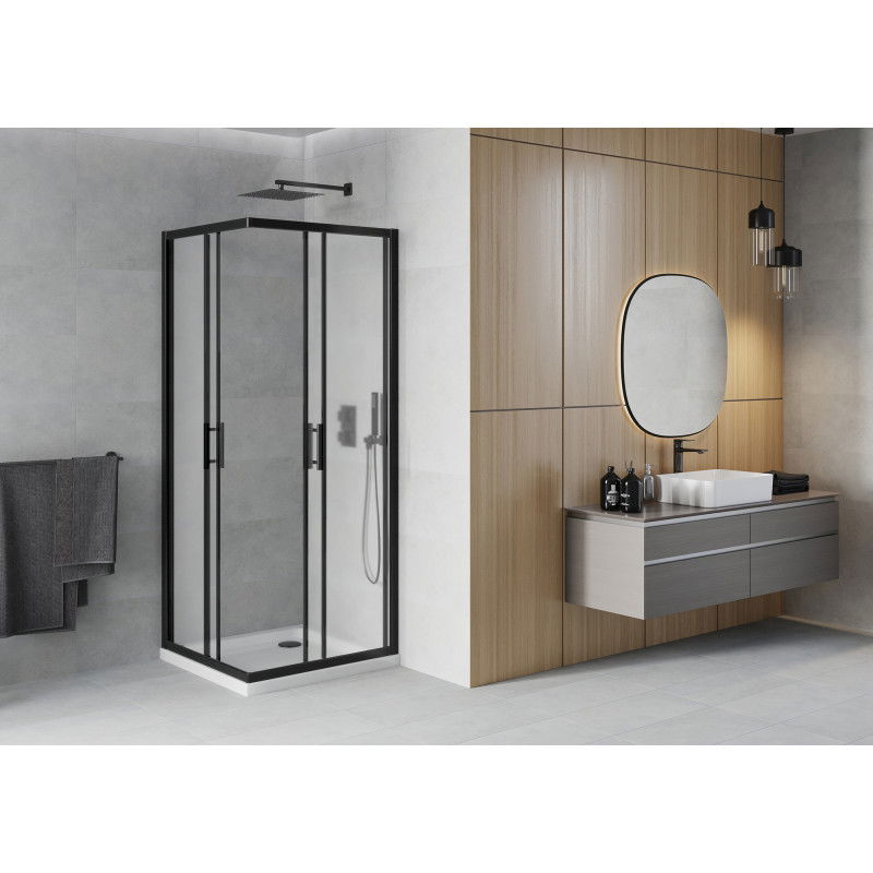 Mexen Rio square shower cabin 90 x 90 cm, frosted, black + Flat tray, white - 860-090-090-70-30-4010B