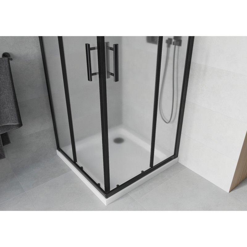 Mexen Rio square shower cabin 90 x 90 cm, frosted, black + Flat tray, white - 860-090-090-70-30-4010B