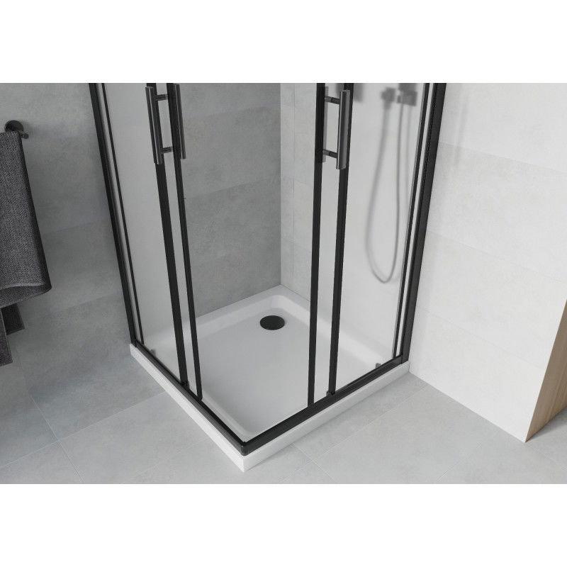 Mexen Rio square shower cabin 90 x 90 cm, frosted, black + Flat tray, white - 860-090-090-70-30-4010B