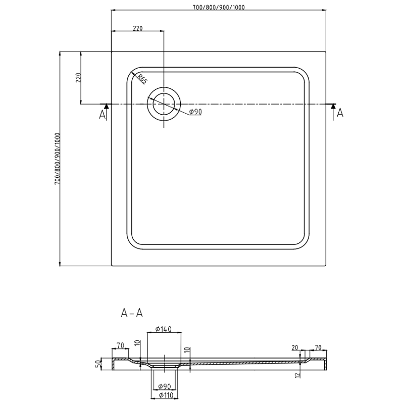 Mexen Rio square shower cabin 70 x 70 cm, graphite, black + Flat tray, white - 860-070-070-70-40-4010B