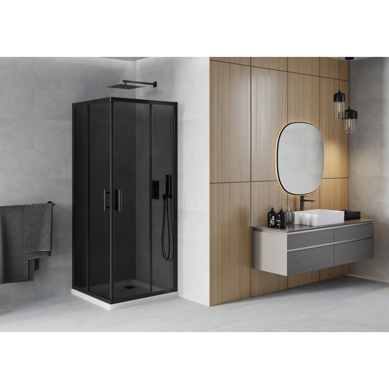 Mexen Rio 80 x 80 cm Square Shower Cabin, Graphite, Black + Flat Tray, White - 860-080-080-70-40-4010B
