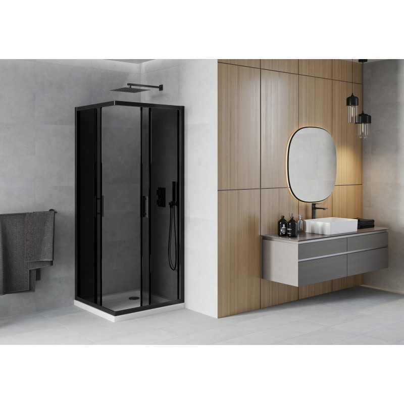 Mexen Rio 80 x 80 cm Square Shower Cabin, Graphite, Black + Flat Tray, White - 860-080-080-70-40-4010B