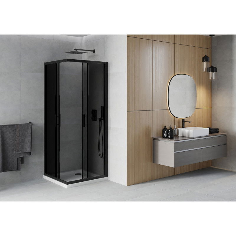 Mexen Rio square shower cabin 80 x 80 cm, graphite, black + Flat tray, white - 860-080-080-70-40-4010B
