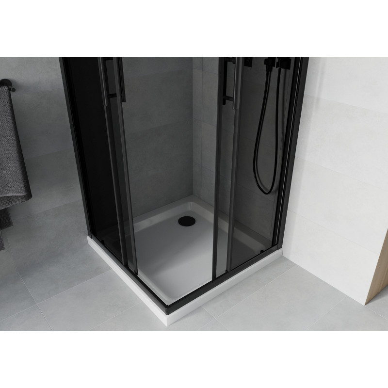 Mexen Rio 80 x 80 cm Square Shower Cabin, Graphite, Black + Flat Tray, White - 860-080-080-70-40-4010B