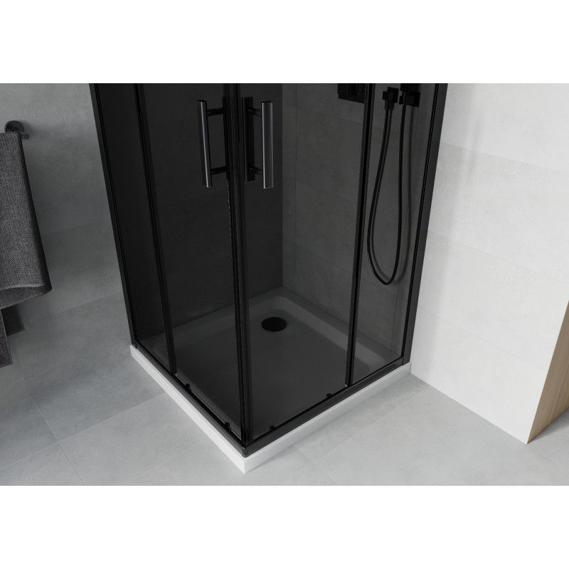 Mexen Rio 80 x 80 cm Square Shower Cabin, Graphite, Black + Flat Tray, White - 860-080-080-70-40-4010B
