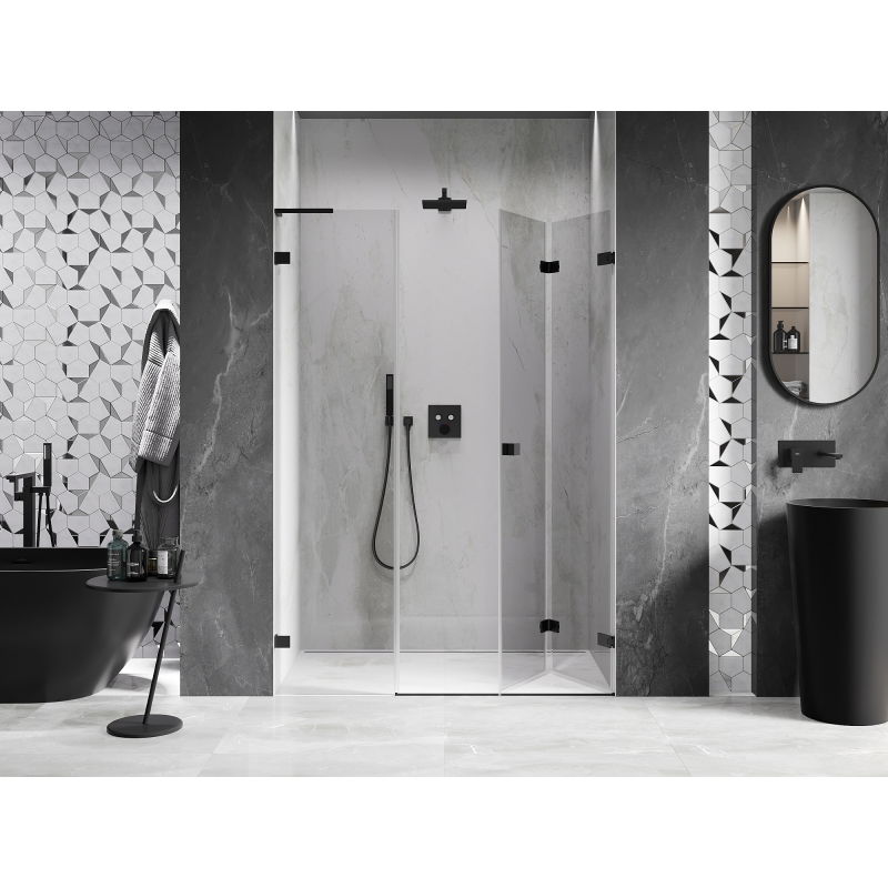 Mexen Lunar-F L 150 cm right folding shower door, transparent, black - 836SL-150-050-70-00-P
