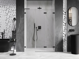 Mexen Lunar-F L 150 cm right folding shower door, transparent, black - 836SL-150-050-70-00-P