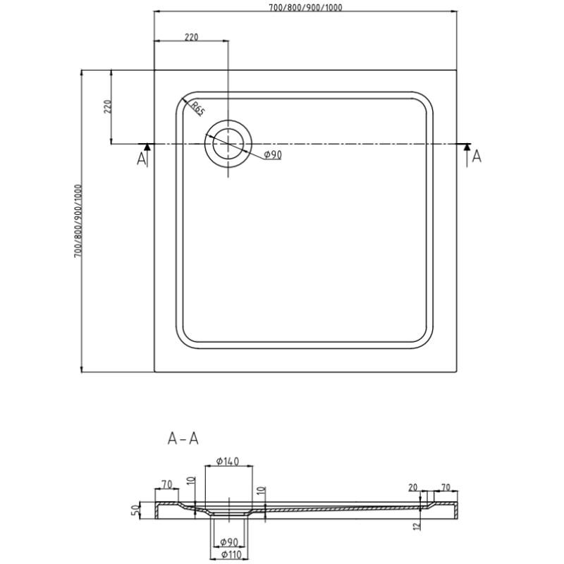 Mexen Rio square shower enclosure 90 x 90 cm, graphite, black + Flat tray, white - 860-090-090-70-40-4010B