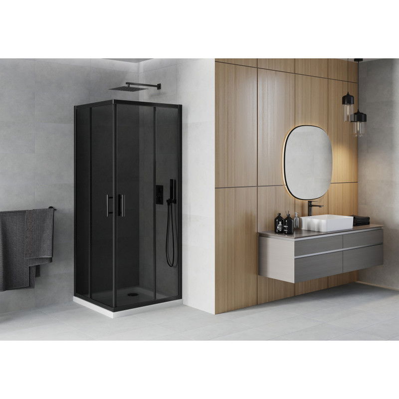 Mexen Rio Square Shower Cabin 90 x 90 cm, Graphite, Black + Flat Shower Tray, White - 860-090-090-70-40-4010B