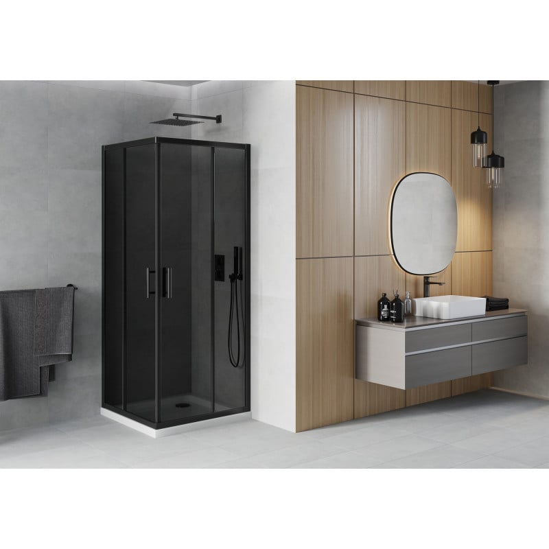 Mexen Rio square shower cabin 90 x 90 cm, graphite, black + Flat tray, white - 860-090-090-70-40-4010B