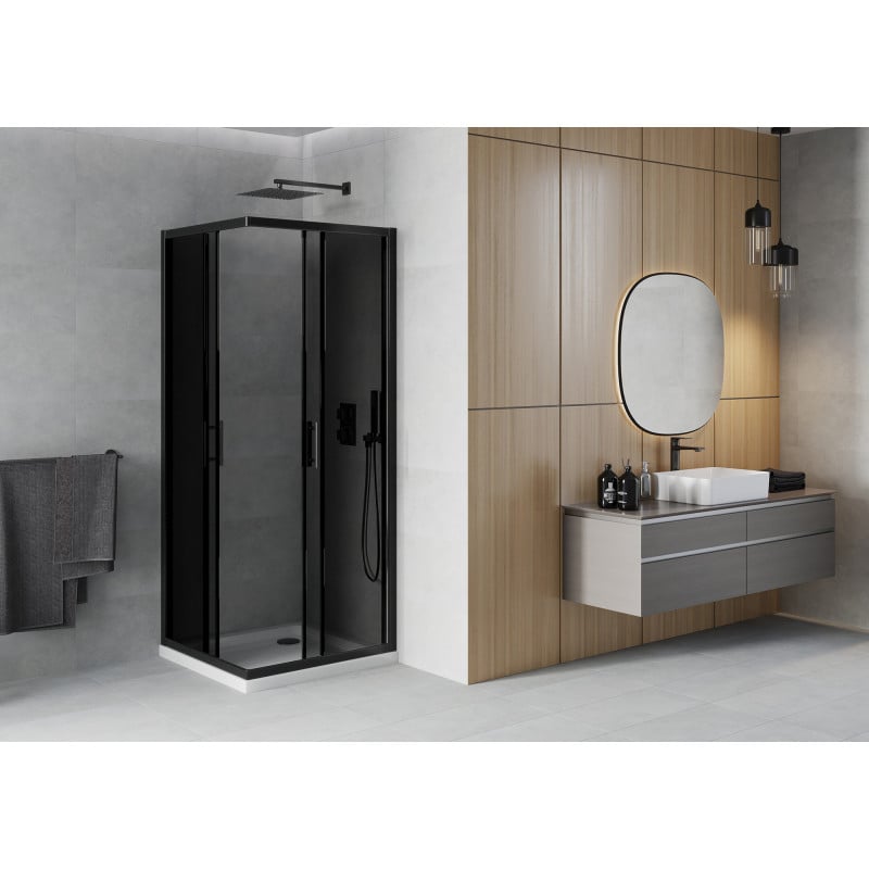 Mexen Rio square shower cabin 90 x 90 cm, graphite, black + Flat tray, white - 860-090-090-70-40-4010B