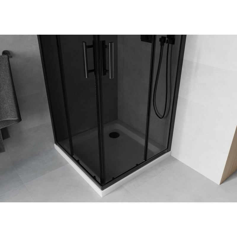 Mexen Rio square shower cabin 90 x 90 cm, graphite, black + Flat tray, white - 860-090-090-70-40-4010B