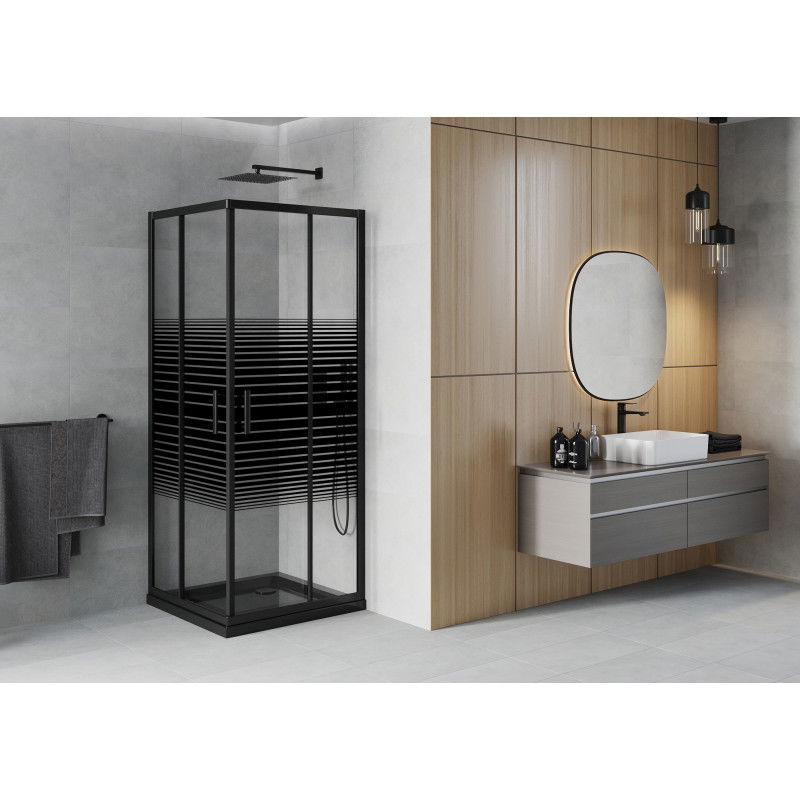 Mexen Rio square shower cabin 80 x 80 cm, black stripes, black + Flat tray, black - 860-080-080-70-20-4070B
