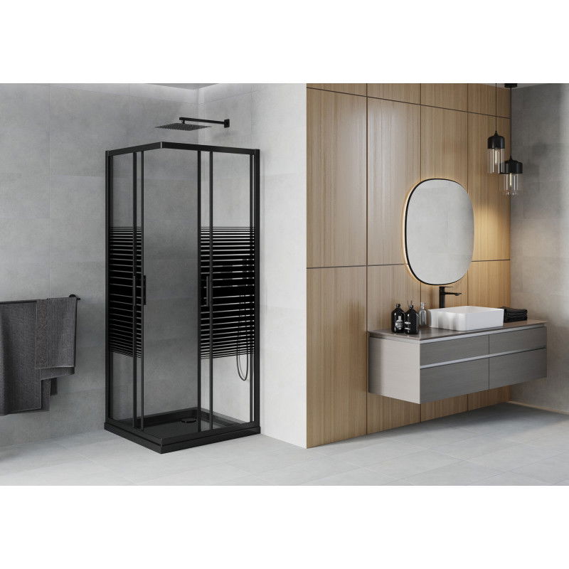 Mexen Rio square shower cabin 80 x 80 cm, black stripes, black + Flat tray, black - 860-080-080-70-20-4070B