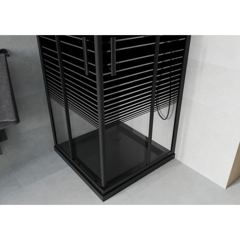 Mexen Rio square shower cabin 90 x 90 cm, black stripes, black + Flat tray, black - 860-090-090-70-20-4070B