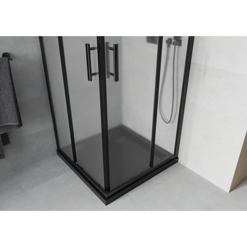 Mexen Rio 80 x 80 cm Square Shower Cabin, Frosted, Black + Flat Tray, Black - 860-080-080-70-30-4070B