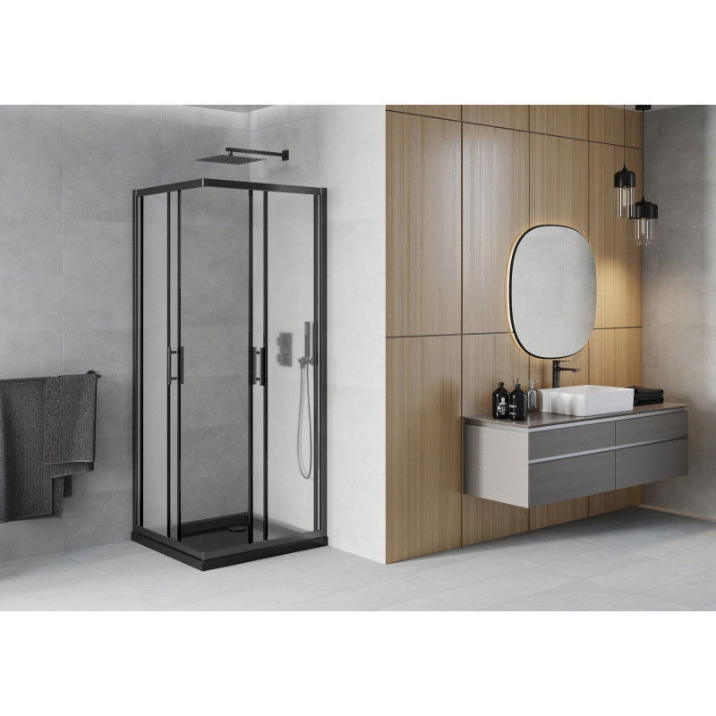 Mexen Rio square shower cabin 80 x 80 cm, frost, black + Flat tray, black - 860-080-080-70-30-4070B