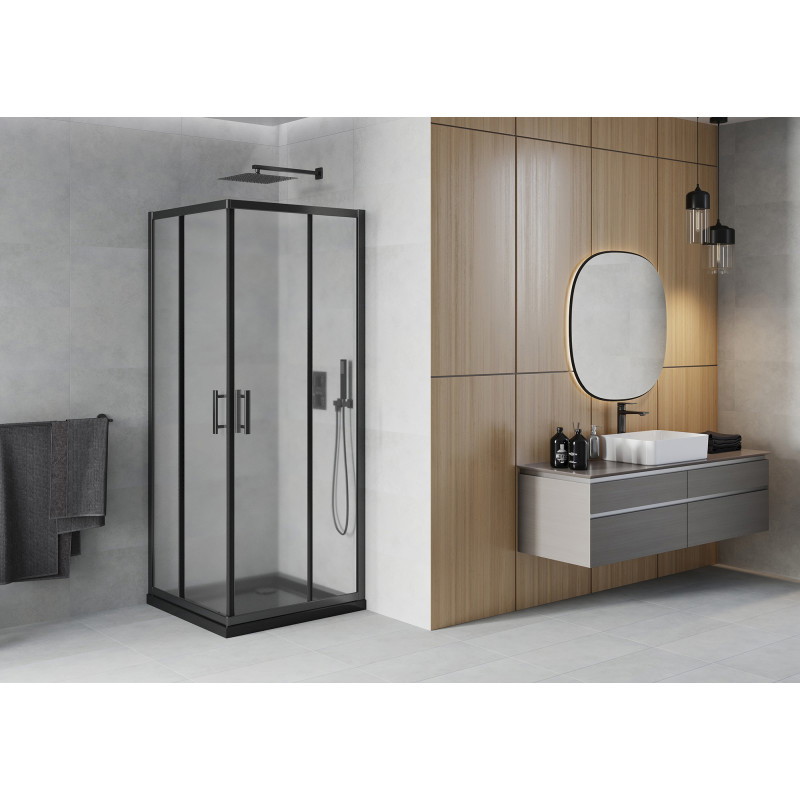 Mexen Rio square shower cabin 90 x 90 cm, frost, black + Flat tray, black - 860-090-090-70-30-4070B