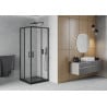 Mexen Rio Square Shower Enclosure 90 x 90 cm, Frosted, Black + Flat Tray, Black - 860-090-090-70-30-4070B