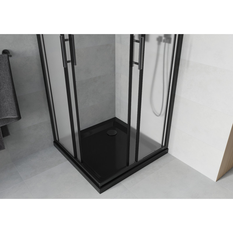 Mexen Rio square shower cabin 90 x 90 cm, frost, black + Flat tray, black - 860-090-090-70-30-4070B