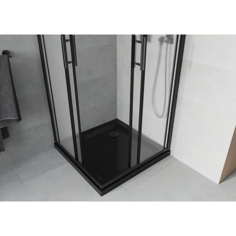 Mexen Rio Square Shower Enclosure 90 x 90 cm, Frosted, Black + Flat Tray, Black - 860-090-090-70-30-4070B