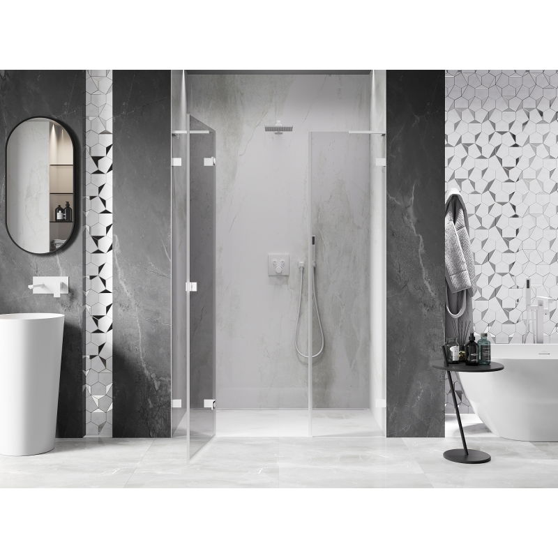 Mexen Lunar L 130 cm Left Hinged Shower Door, Transparent, White - 834SL-130-050-20-00-L