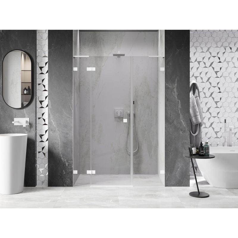 Mexen Lunar L left hinged shower door 160 cm, transparent, white - 834SL-160-050-20-00-L