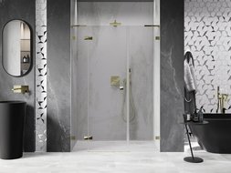 Mexen Lunar L Left Hinged Shower Door 130 cm, Transparent, Gold - 834SL-130-050-50-00-L