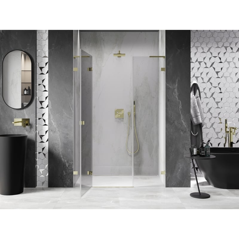 Mexen Lunar L 140 cm Left Hinged Shower Door, Transparent, Gold - 834SL-140-050-50-00-L