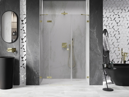 Mexen Lunar Left-Hand Hinged Shower Door 125 cm, Transparent, Brushed Gold - 834S-125-050-55-00-L