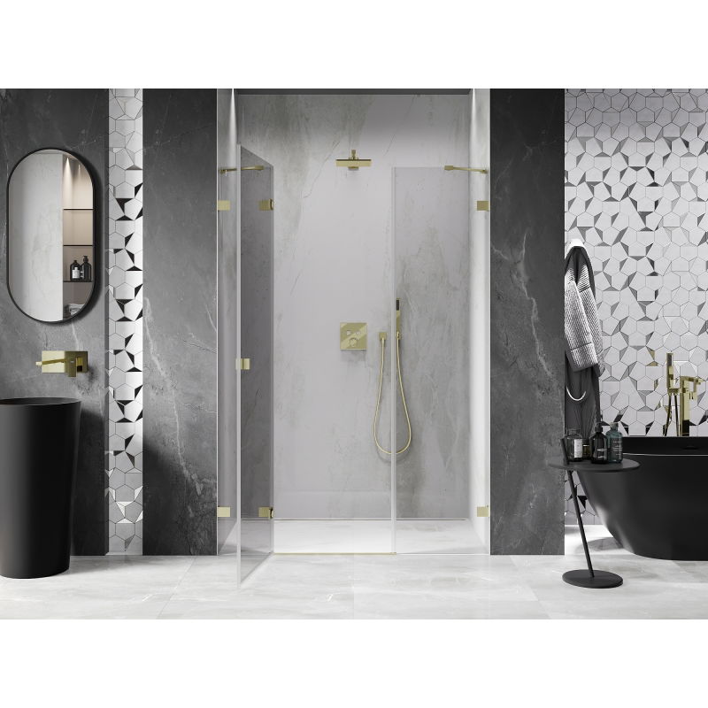 Mexen Lunar left hinged shower door 135 cm, transparent, brushed gold - 834S-135-050-55-00-L