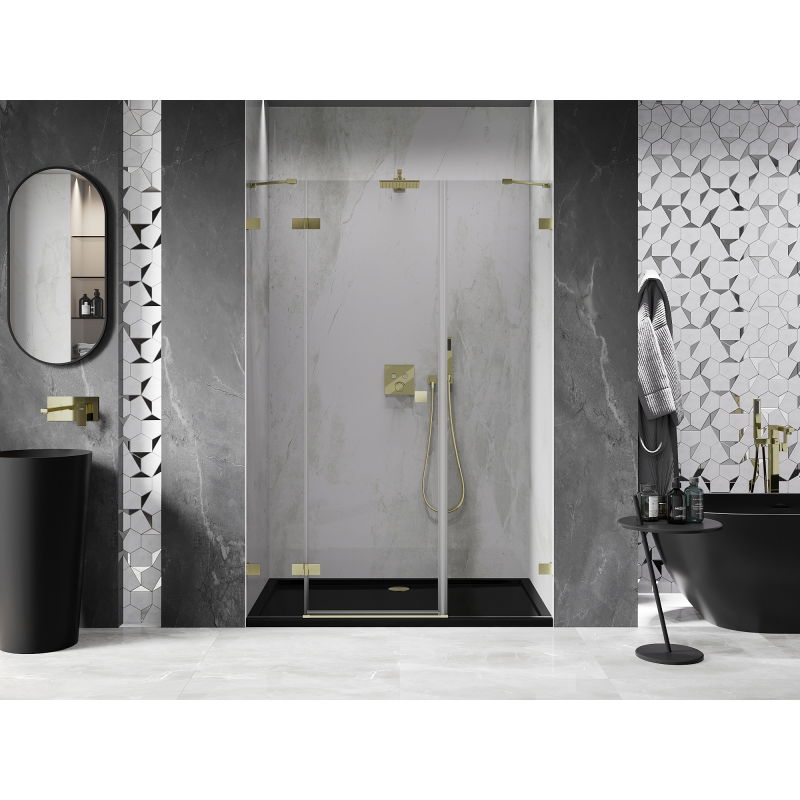 Mexen Lunar left-hinged shower door 160 cm, transparent, brushed gold - 834S-160-050-55-00-L