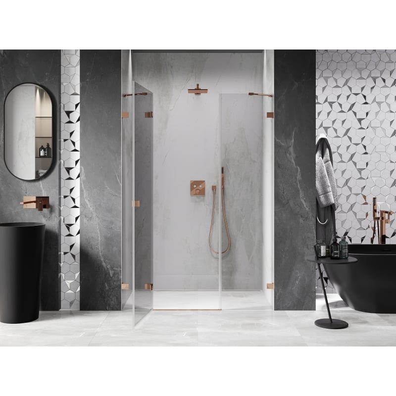 Mexen Lunar 135 cm Left Hinged Shower Door, Transparent, Rose Gold - 834S-135-050-60-00-L