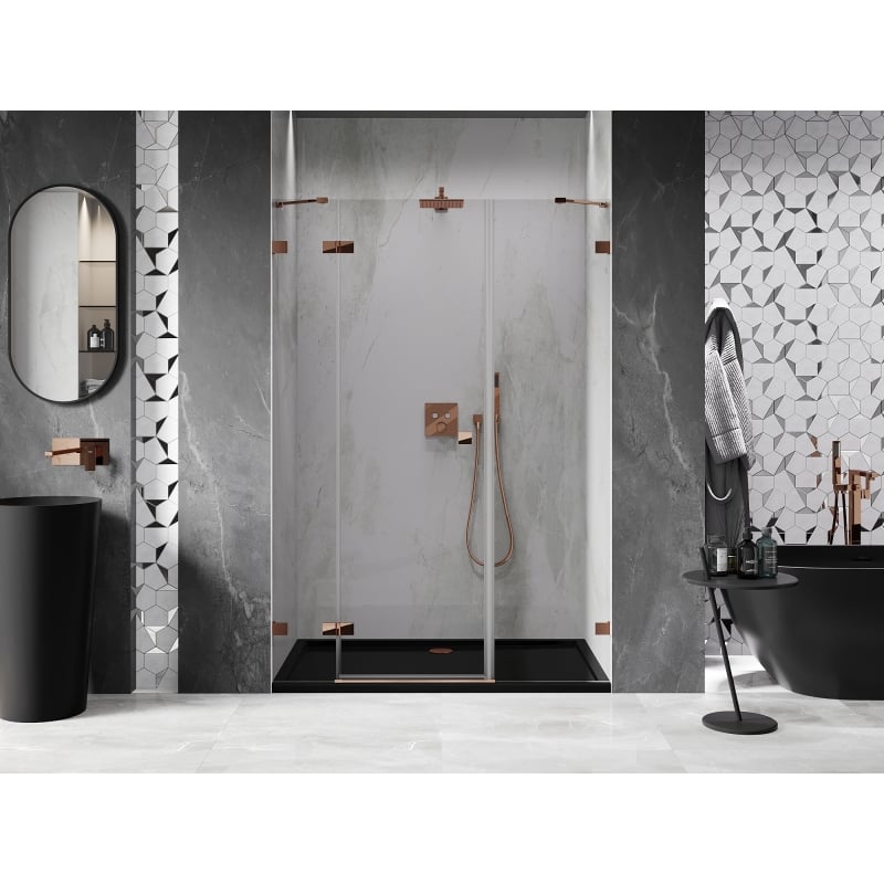 Mexen Lunar 135 cm Left Hinged Shower Door, Transparent, Rose Gold - 834S-135-050-60-00-L