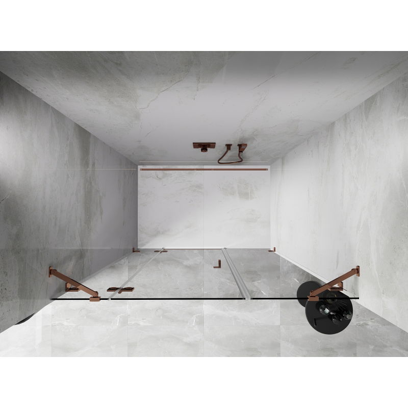 Mexen Lunar 160 cm Left-Hand Pivot Shower Door, Transparent, Rose Gold - 834S-160-050-60-00-L