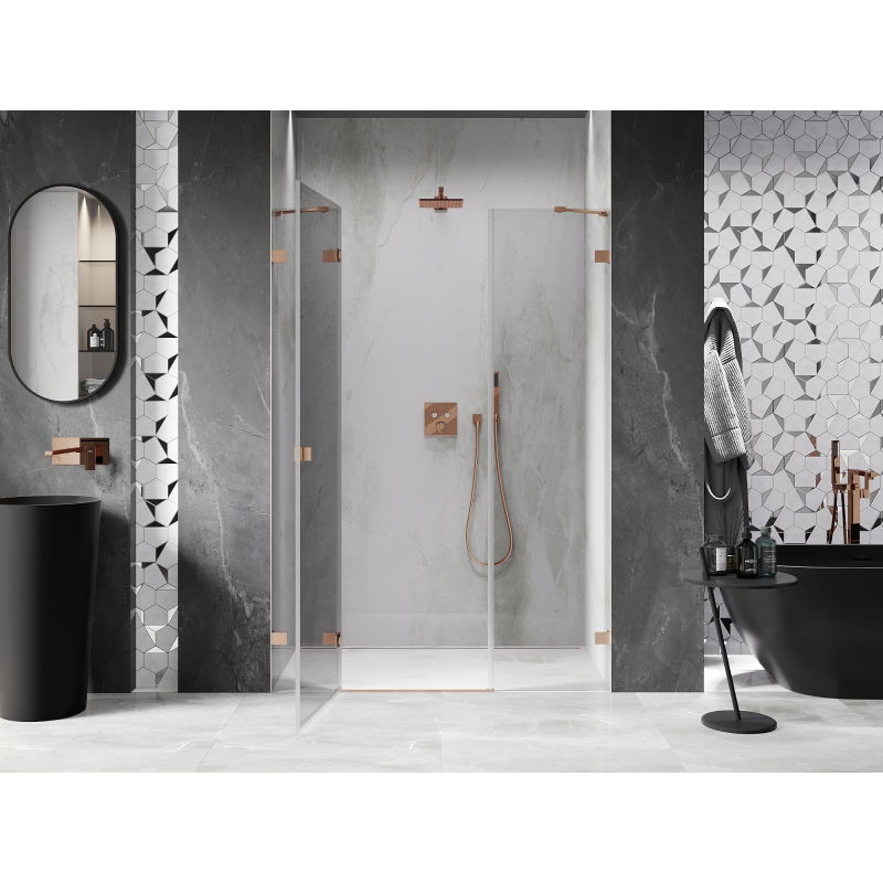 Mexen Lunar left-hinged shower door 135 cm, transparent, brushed copper - 834S-135-050-65-00-L
