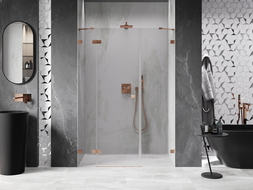 Mexen Lunar Left Hinged Shower Door 150 cm, Transparent, Brushed Copper - 834S-150-050-65-00-L