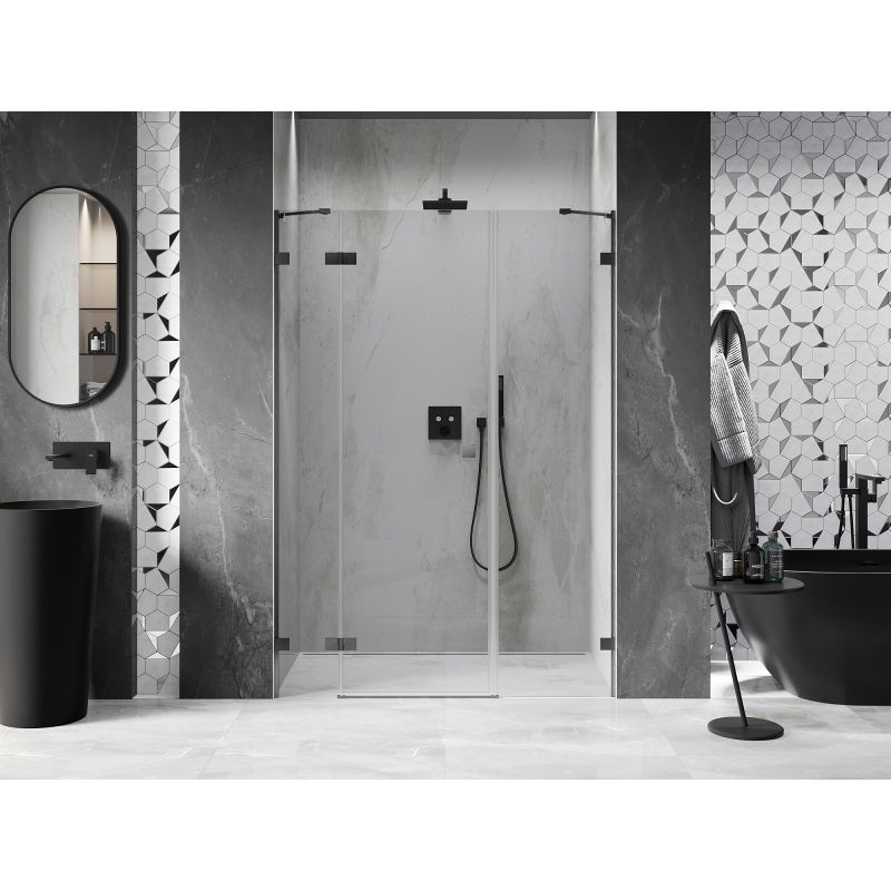Mexen Lunar left-hinged shower doors 135 cm, transparent, brushed gun gray - 834S-135-050-66-00-L