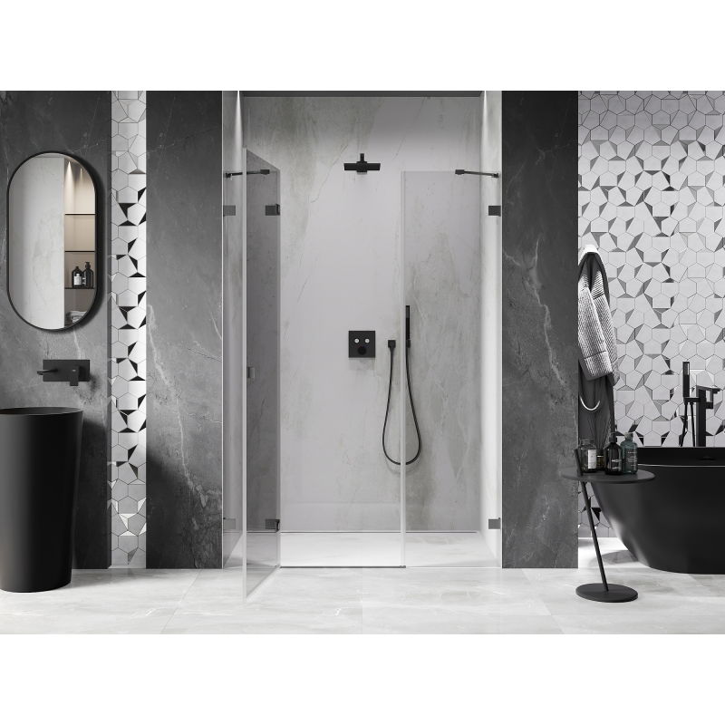 Mexen Lunar left hinged shower door 145 cm, transparent, brushed gun gray - 834S-145-050-66-00-L