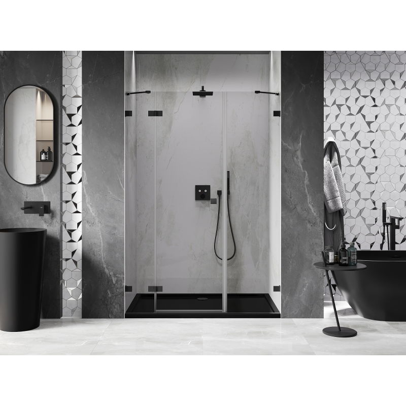 Mexen Lunar left swing shower door 130 cm, transparent, black - 834S-130-050-70-00-L