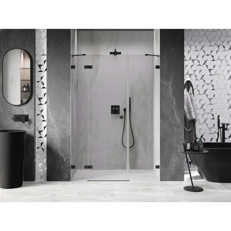 Mexen Lunar Left Hinged Shower Door 135 cm, Transparent, Black - 834S-135-050-70-00-L