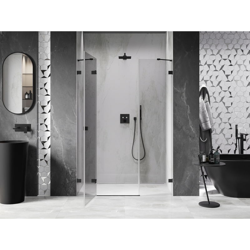 Mexen Lunar left hinged shower door 140 cm, transparent, black - 834S-140-050-70-00-L