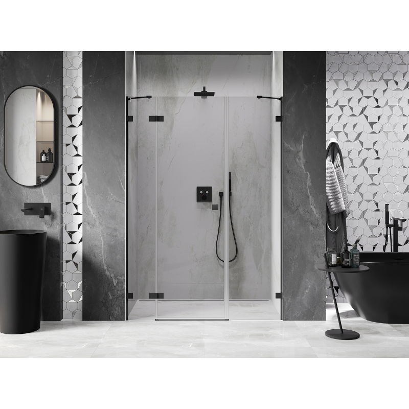 Mexen Lunar left hinged shower door 140 cm, transparent, black - 834S-140-050-70-00-L