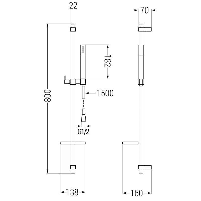 Mexen DQ70 sliding shower set, brushed gun gray - 785704581-66