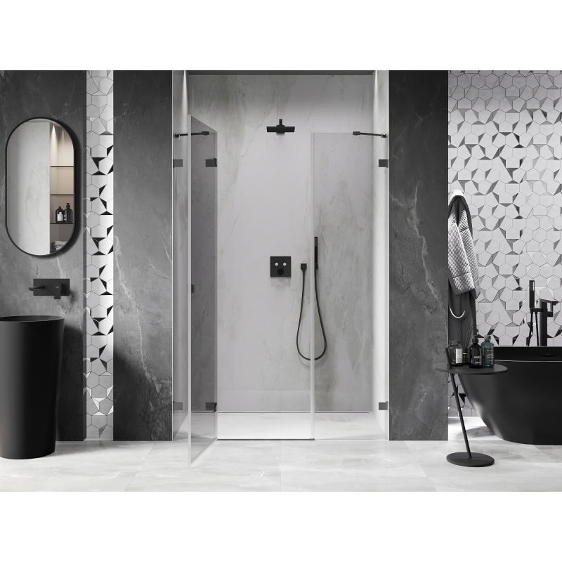 Mexen Lunar Left Hinged Shower Door 145 cm, Transparent, Gun Metal - 834S-145-050-95-00-L