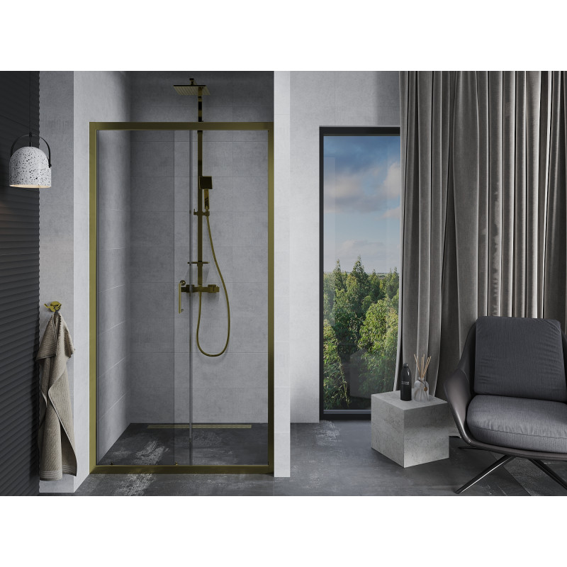 Mexen Apia 140 cm Sliding Shower Door, Transparent, Gold - 845-140-000-50-00