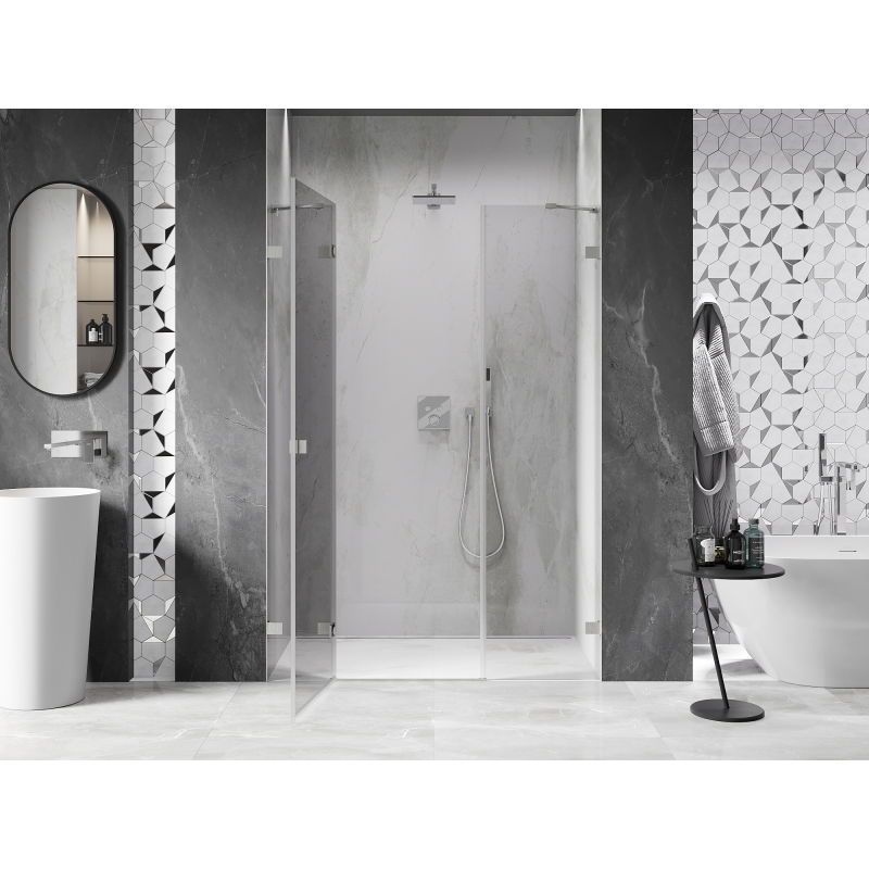 Mexen Lunar left-hinged shower doors 125 cm, transparent, brushed nickel - 834S-125-050-97-00-L