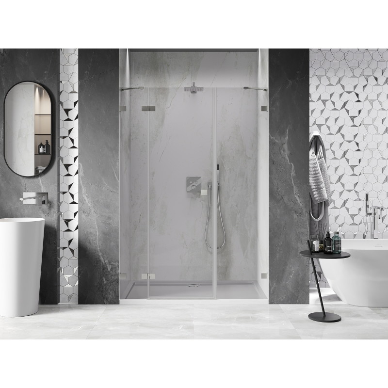 Mexen Lunar left hinged shower door 135 cm, transparent, brushed nickel - 834S-135-050-97-00-L